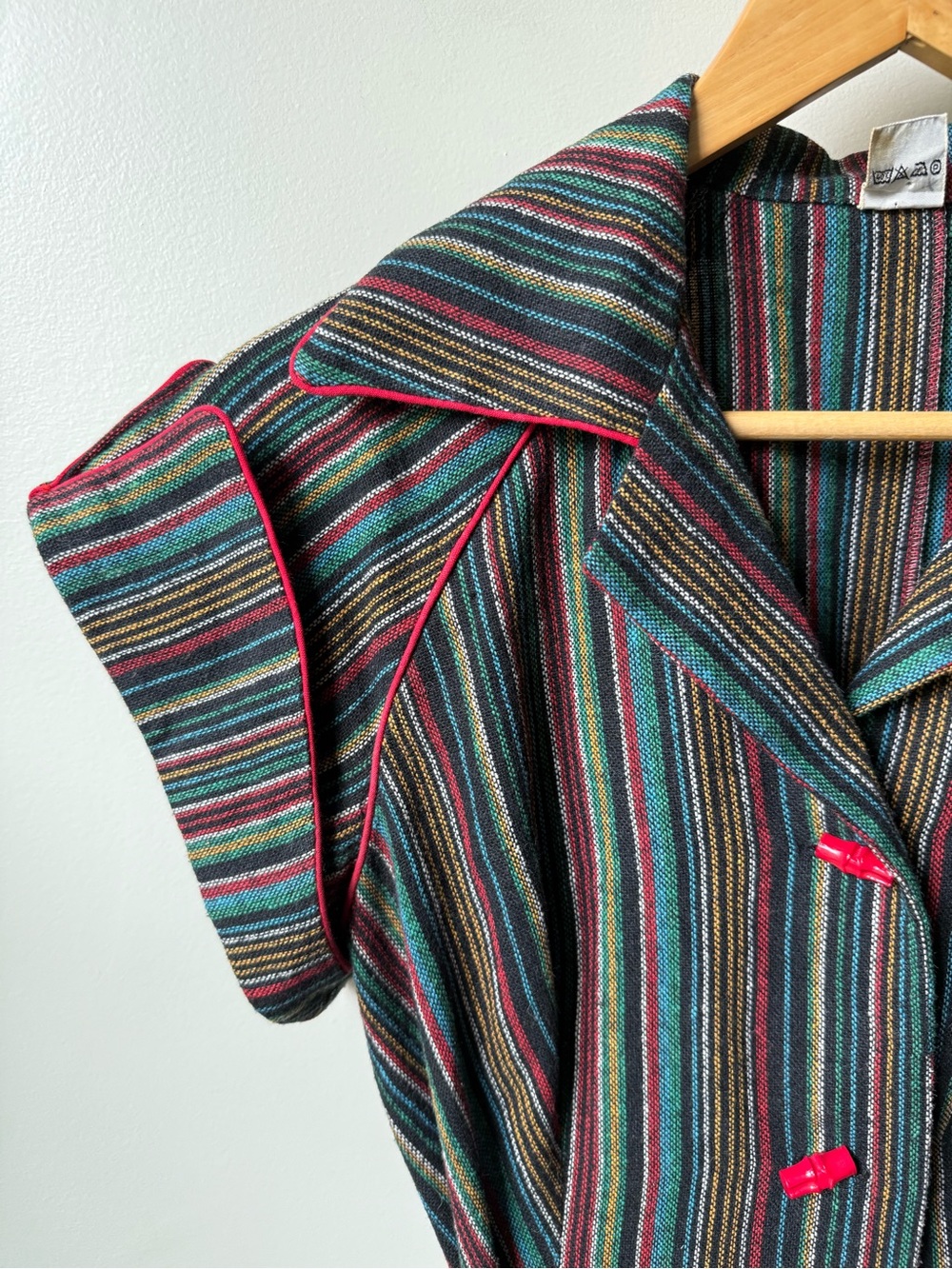 VINTAGE Striped Shirtdress Woven Midi Dress Rockabilly Pin Up Rainbow MCM 40 L - Picture 4 of 8